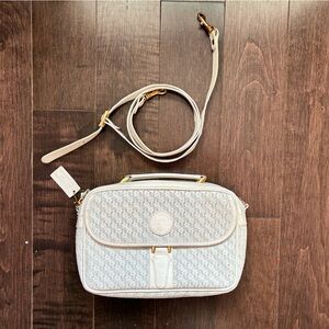 White Bag with Gold Hardware and Adjustable Strap PVC &  Leather Trim